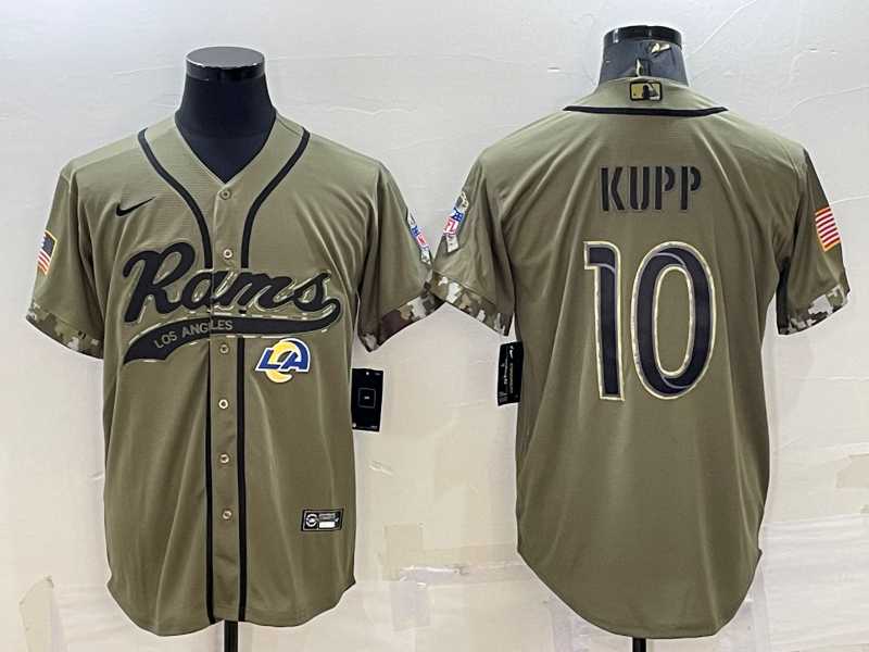 Men%27s Los Angeles Rams #10 Cooper Kupp Olive 2022 Salute to Service Cool Base Stitched Baseball Jersey